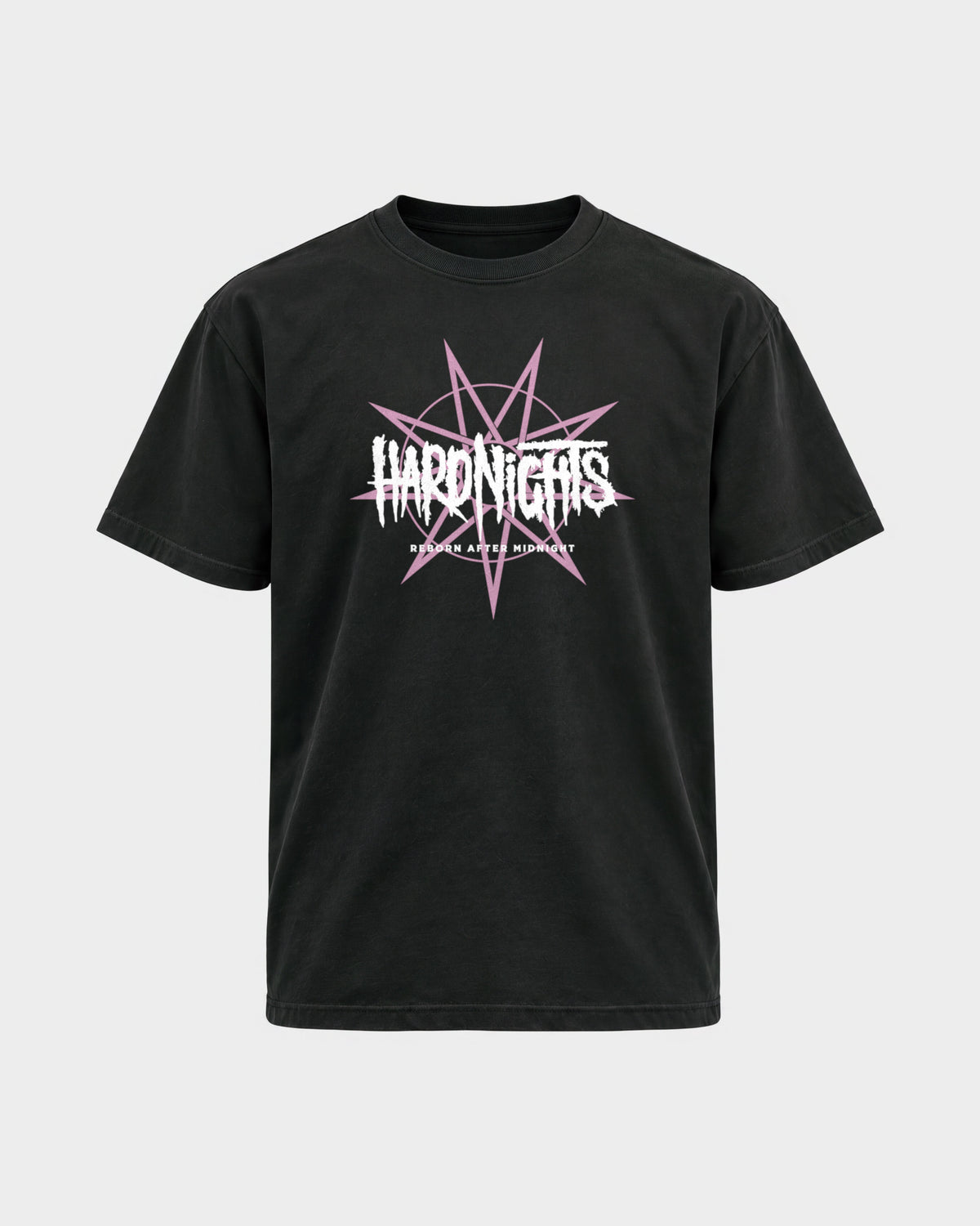 Reborn After Midnight – Basic Shirt in Schwarz, Frontprint – Hard Nights