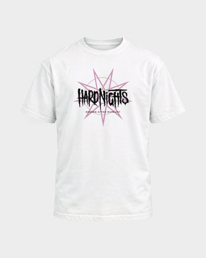 Reborn After Midnight – Basic Shirt in Weiß, Frontprint – Hard Nights