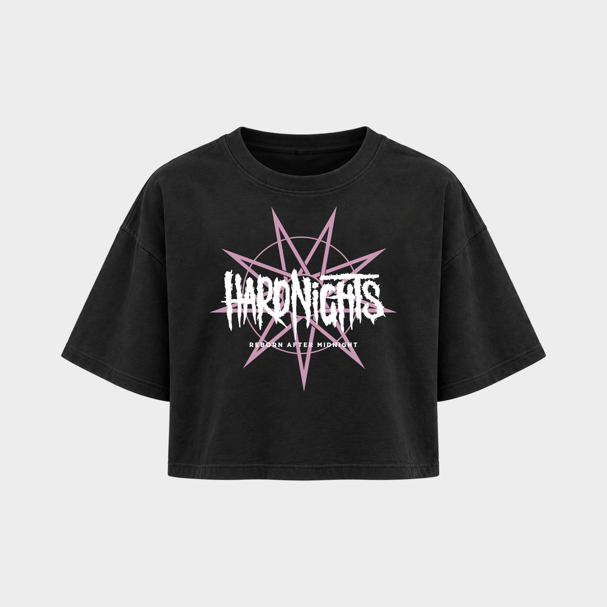 Reborn After Midnight – Crop Top in Schwarz – Vorderansicht