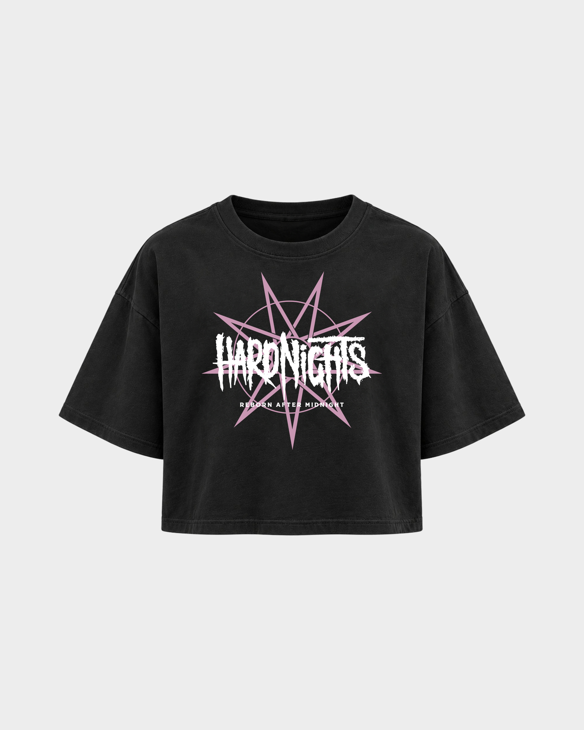 Reborn After Midnight – Crop Top in Schwarz – Vorderansicht