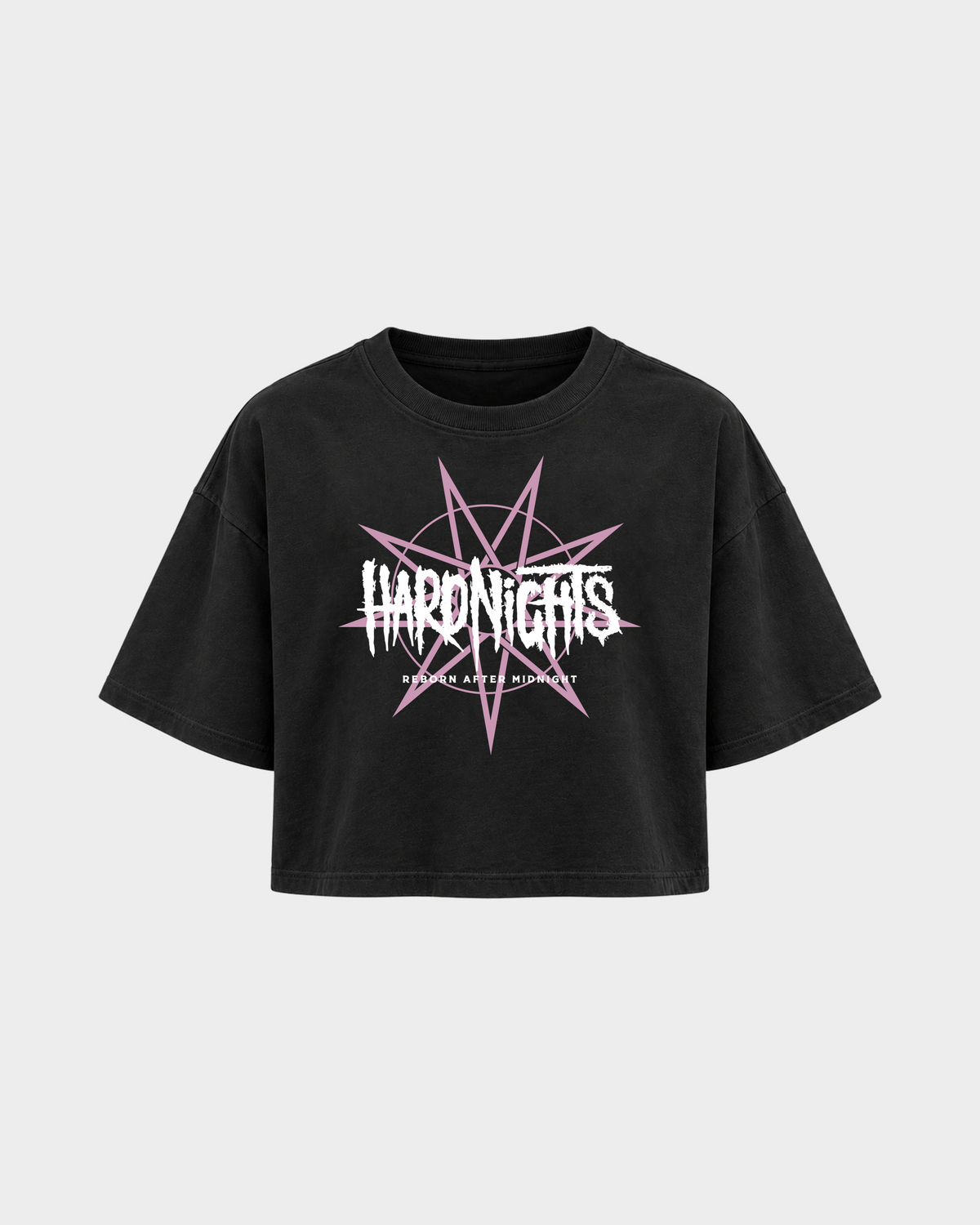 Reborn After Midnight – Crop Top in Schwarz – Vorderansicht