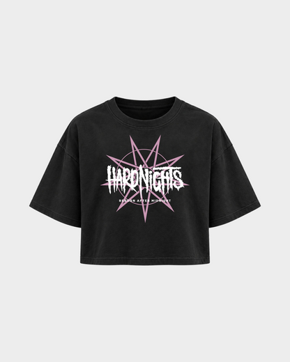 Reborn After Midnight – Crop Top in Schwarz – Vorderansicht