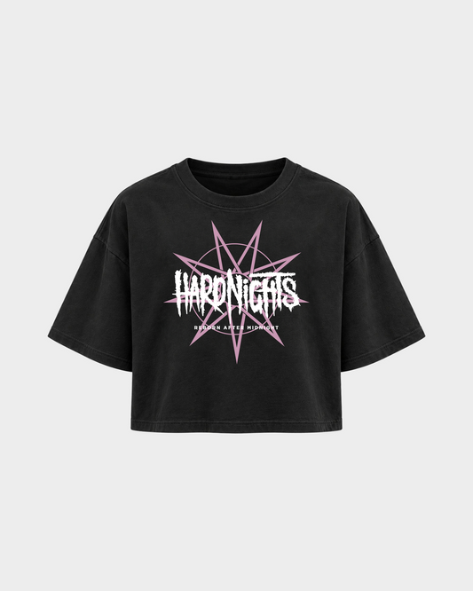 Reborn After Midnight – Crop Top in Schwarz – Vorderansicht