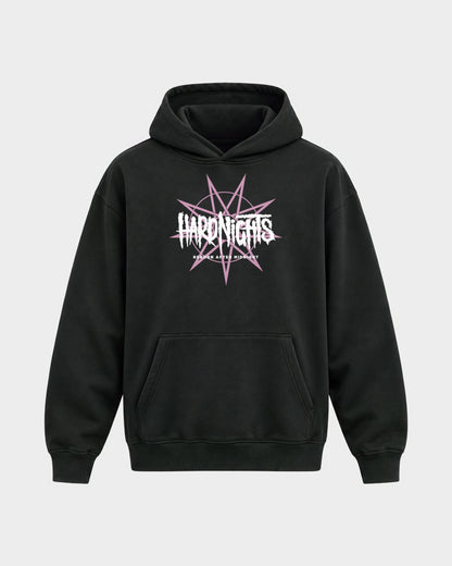Reborn After Midnight – Oversized Hoodie in Schwarz, Frontprint – Hard Nights