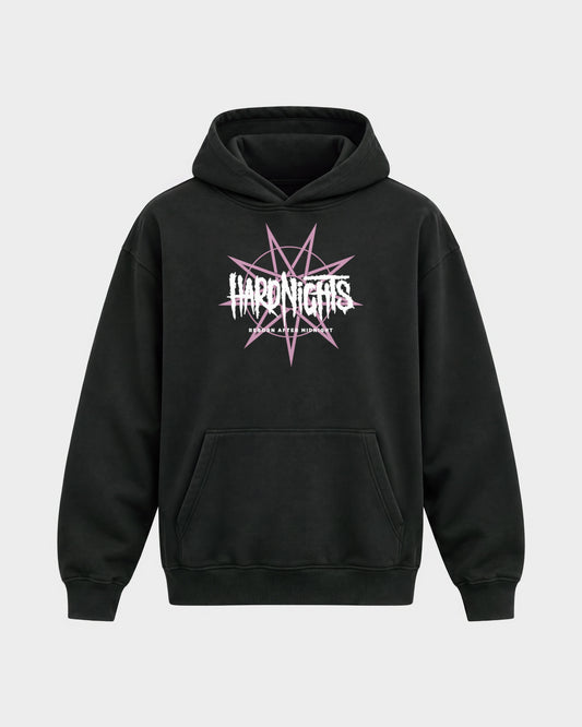 Reborn After Midnight – Oversized Hoodie in Schwarz, Frontprint – Hard Nights