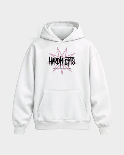 Reborn After Midnight – Oversized Hoodie in Weiß, Frontprint – Hard Nights