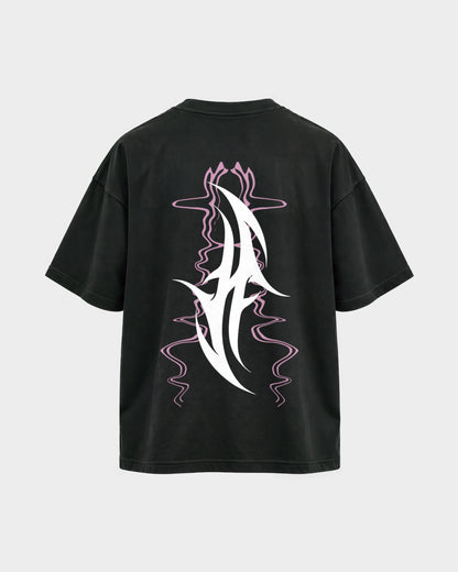 Reborn After Midnight – Oversized Shirt in Schwarz, Rückenprint – Hard Nights