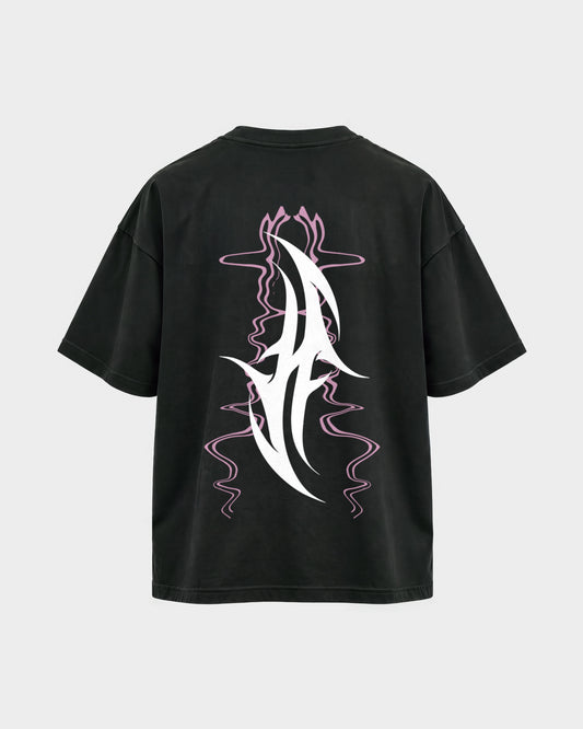 Reborn After Midnight – Oversized Shirt in Schwarz, Rückenprint – Hard Nights