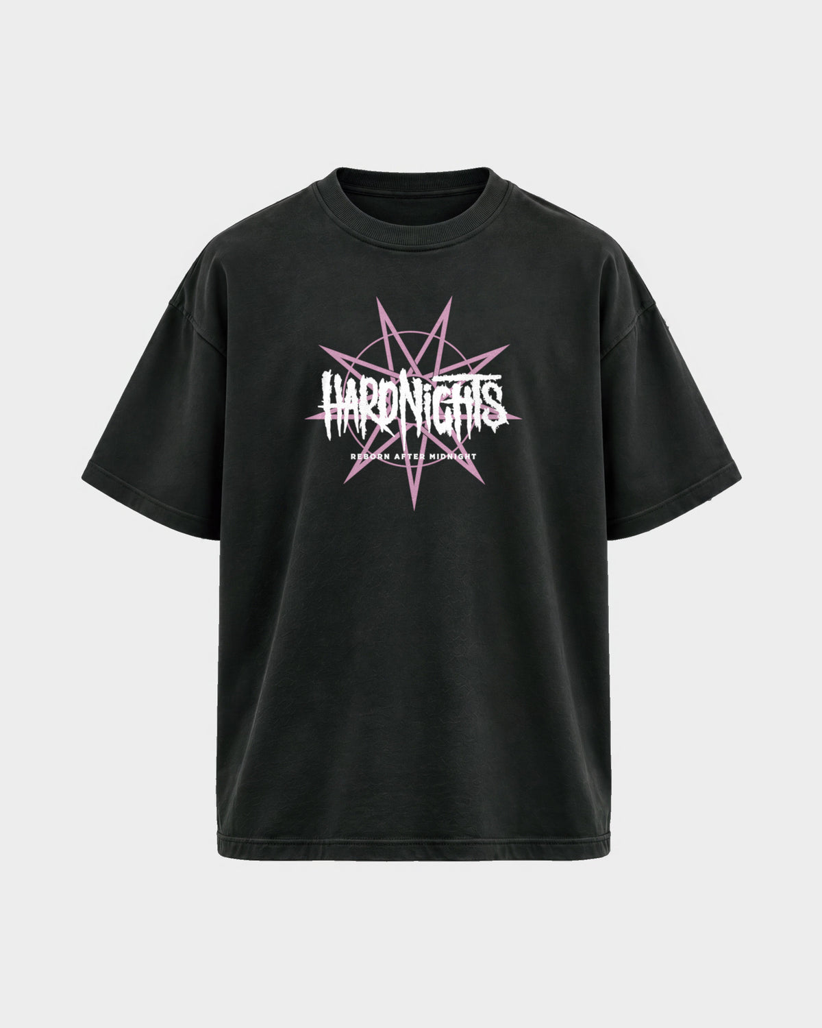 Reborn After Midnight – Oversized Shirt in Schwarz, Frontprint – Hard Nights