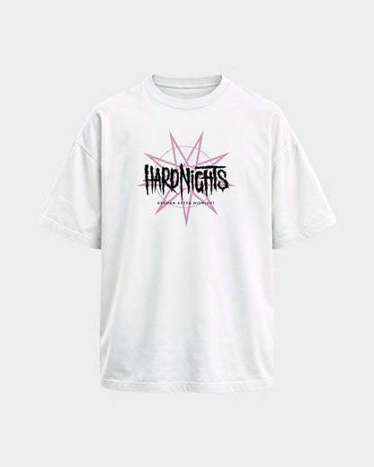 Reborn After Midnight – Oversized Shirt in Weiß, Frontprint – Hard Nights