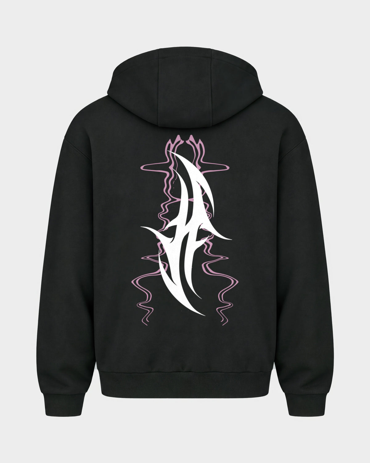 Reborn After Midnight – Oversized Zipper Hoodie in Schwarz, Rückenprint – Hard Nights