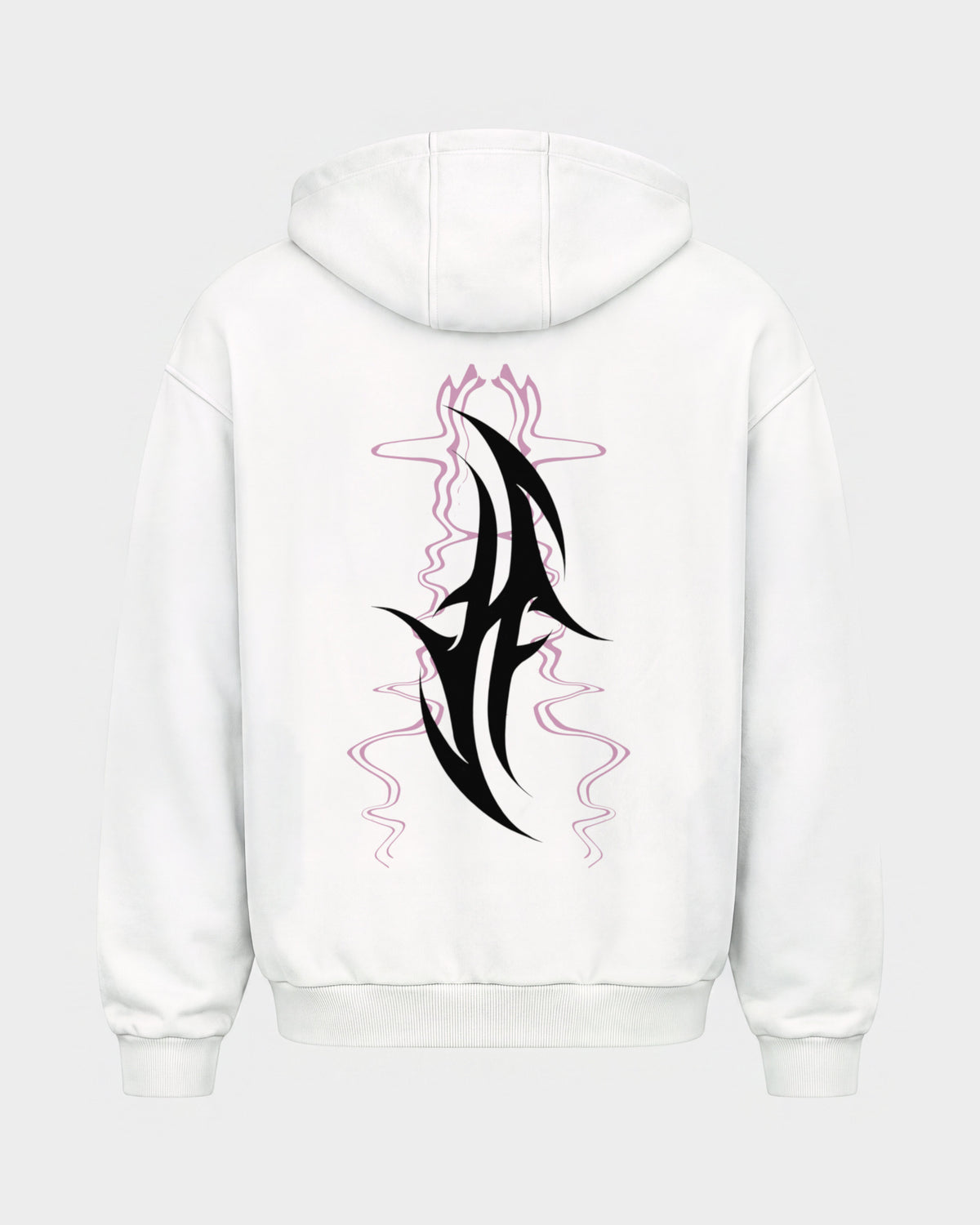 Reborn After Midnight – Oversized Zipper Hoodie in Weiß, Rückenprint – Hard Nights