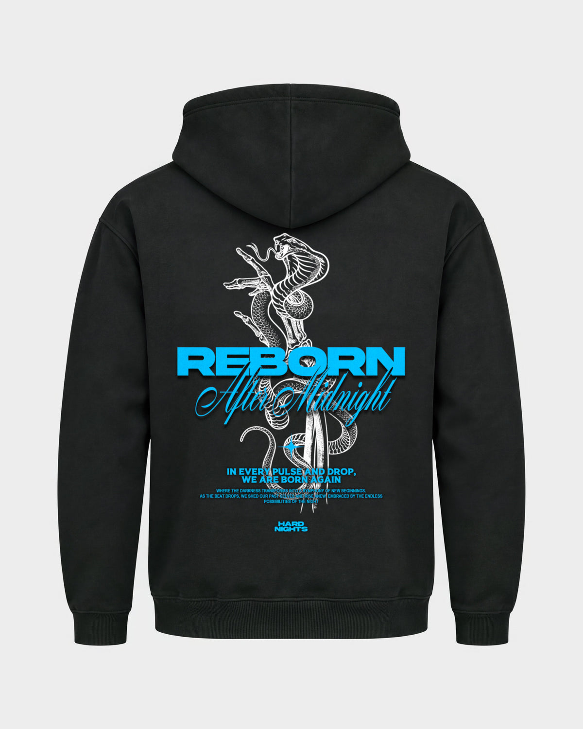 Reborn Snake – Basic Hoodie in Schwarz, Rückenprint – Hard Nights