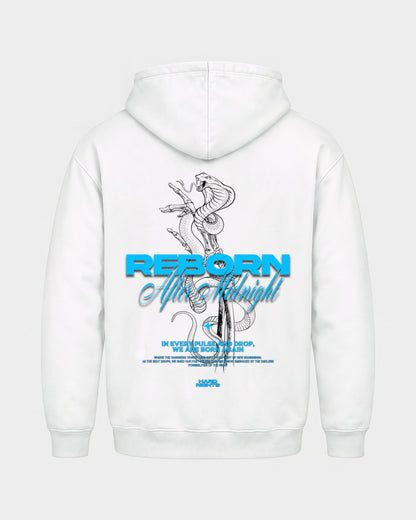 Reborn Snake – Basic Hoodie in Weiß, Rückenprint – Hard Nights