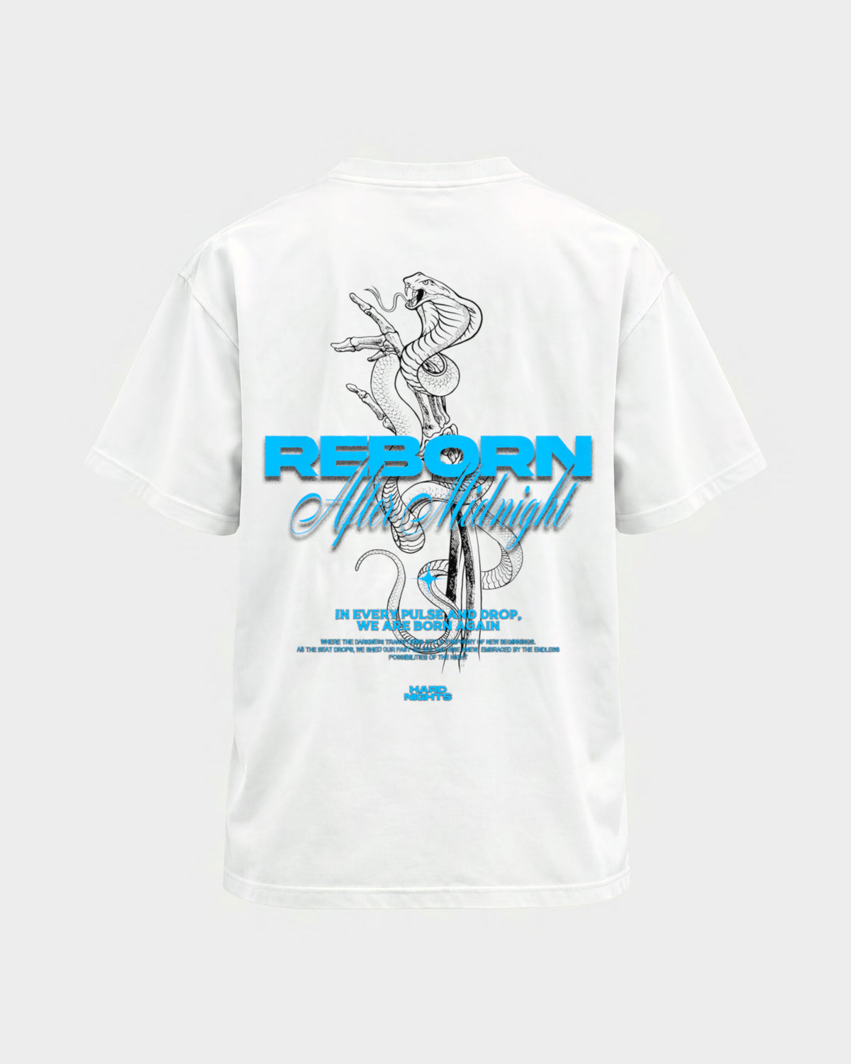 Reborn Snake – Basic Shirt in Weiß, Rückenprint – Hard Nights