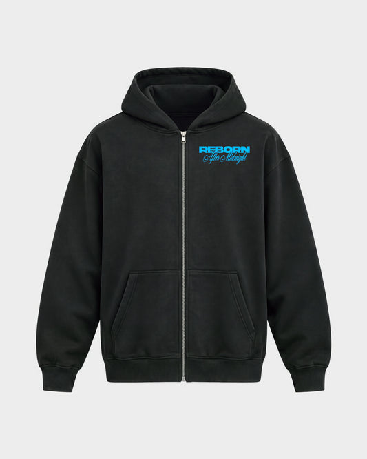 Reborn Snake – Oversized Zipper Hoodie in Schwarz, Frontprint – Hard Nights