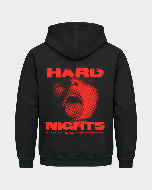 Red Face – Basic Hoodie in Schwarz, Rückenprint – Hard Nights
