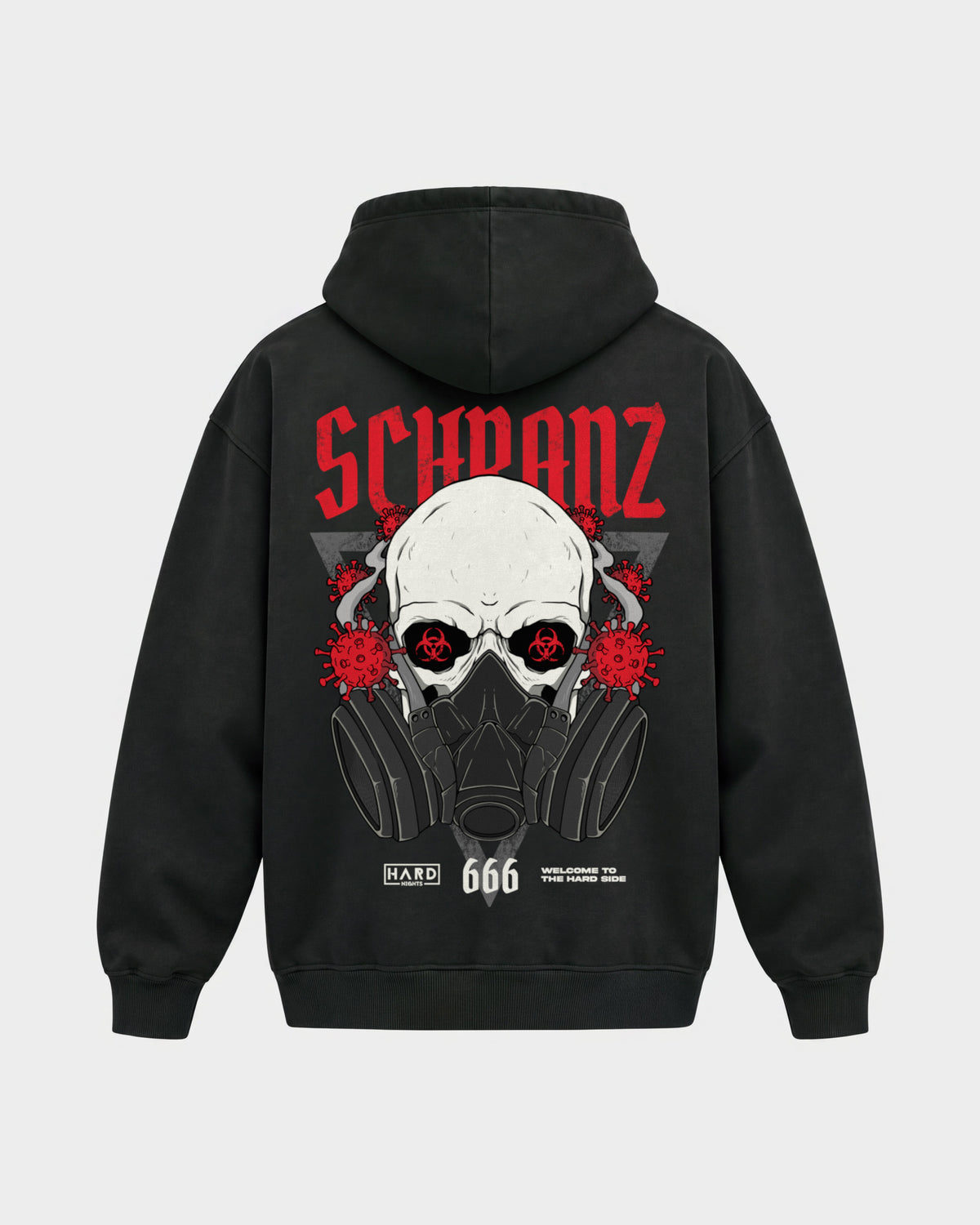 Schranz – Oversized Hoodie in Schwarz, Rückenprint – Hard Nights