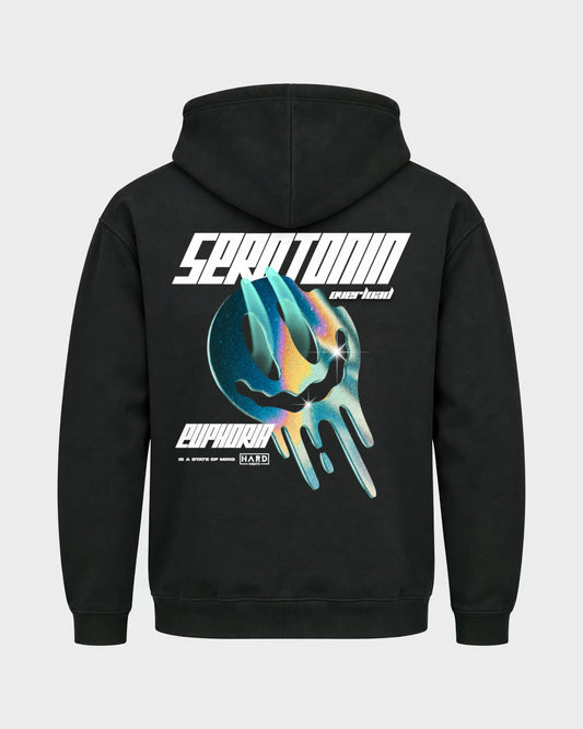 Serotonin Overload – Basic Hoodie in Schwarz, Rückenprint – Hard Nights