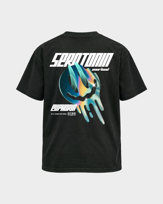 Serotonin Overload – Basic Shirt in Schwarz, Rückenprint – Hard Nights