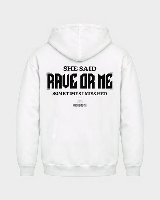 She said – Basic Hoodie in Weiß, Rückenprint – Hard Nights