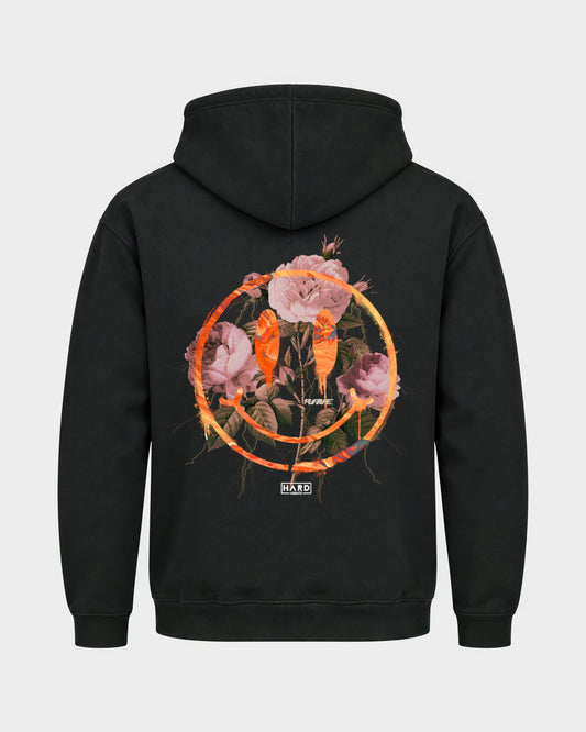 Smiley – Basic Hoodie in Schwarz, Rückenprint – Hard Nights