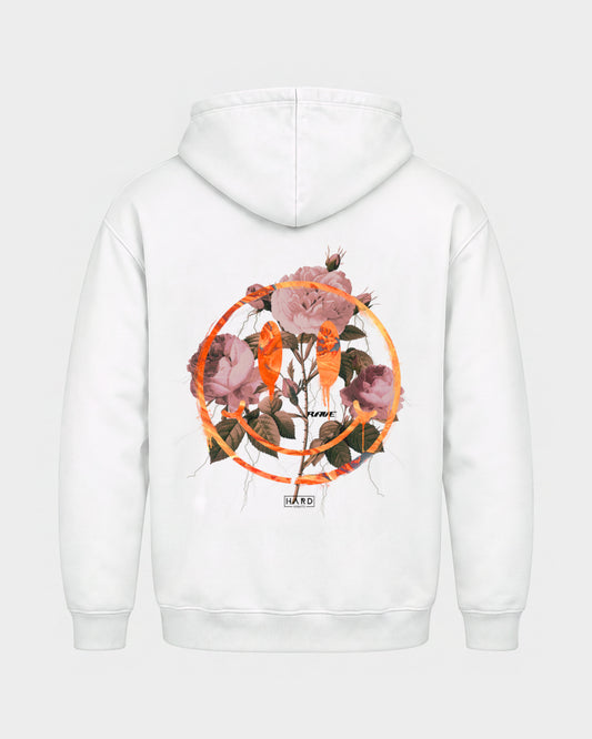 Smiley – Basic Hoodie in Weiß, Rückenprint – Hard Nights