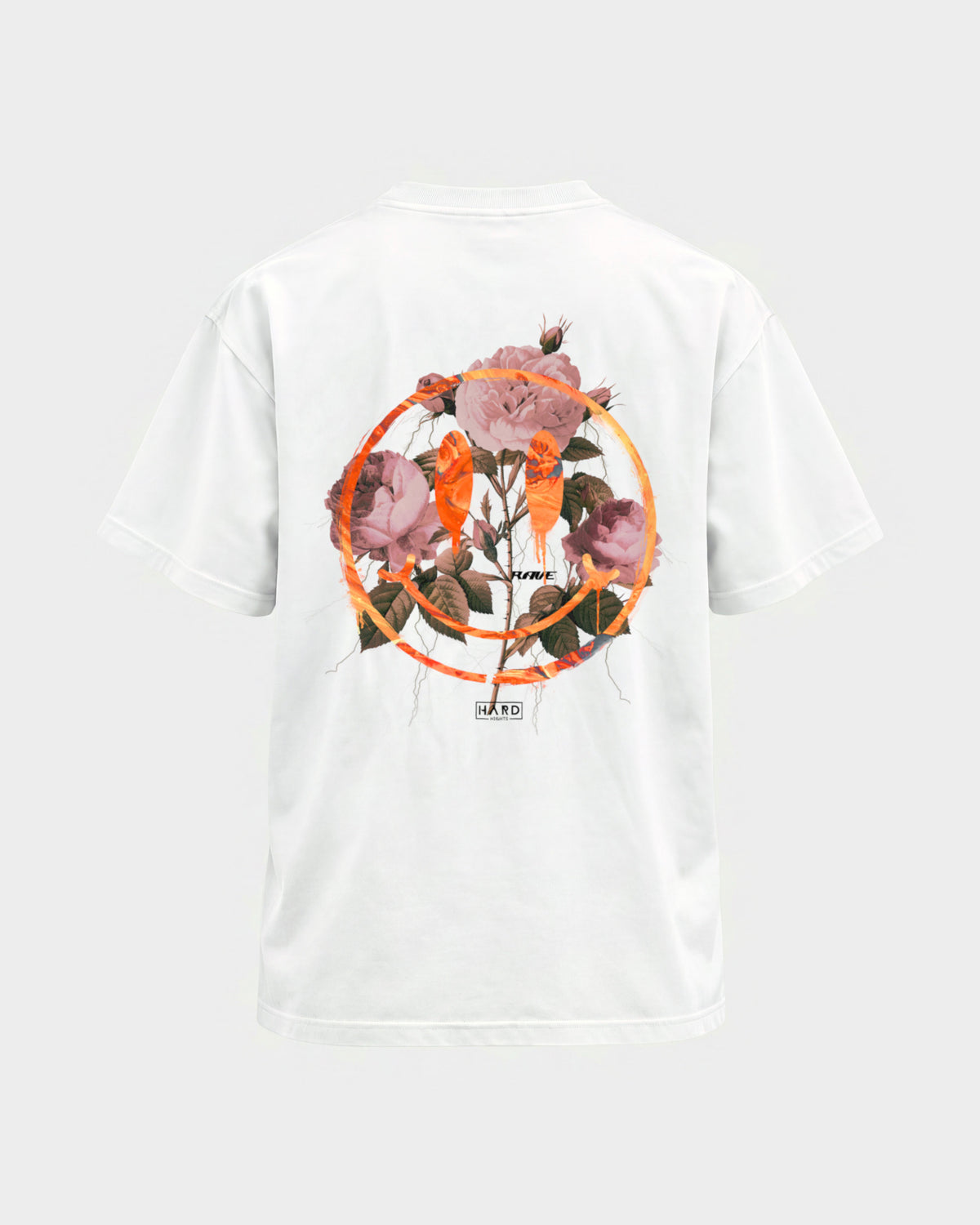 Smiley – Basic Shirt in Weiß, Rückenprint – Hard Nights