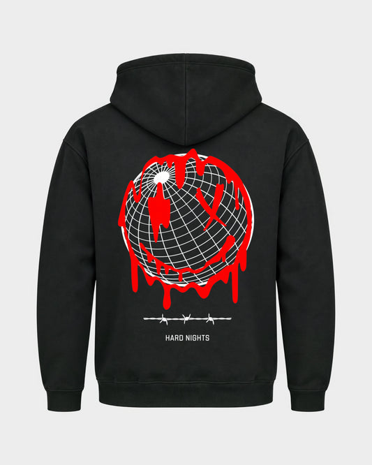 Smiley World – Basic Hoodie in Schwarz, Rückenprint – Hard Nights