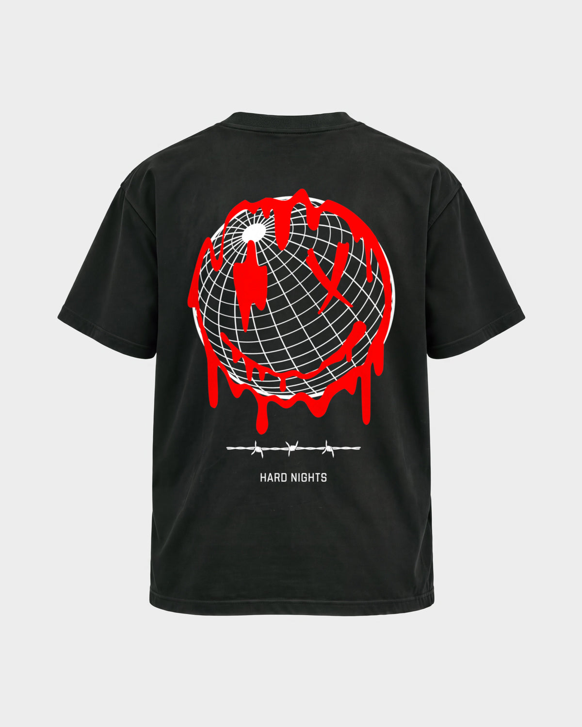 Smiley World – Basic Shirt in Schwarz, Rückenprint – Hard Nights
