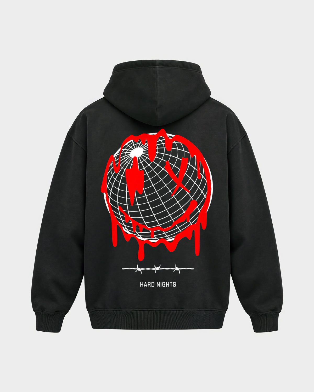 Smiley World – Oversized Hoodie in Schwarz, Rückenprint – Hard Nights
