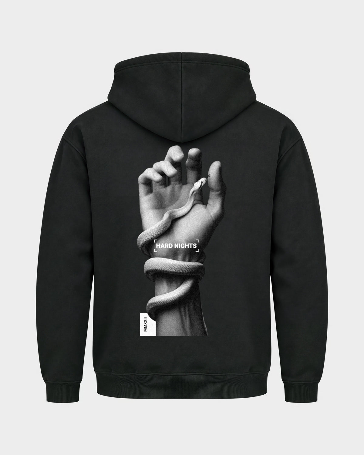 Snake Hand – Basic Hoodie in Schwarz, Rückenprint – Hard Nights