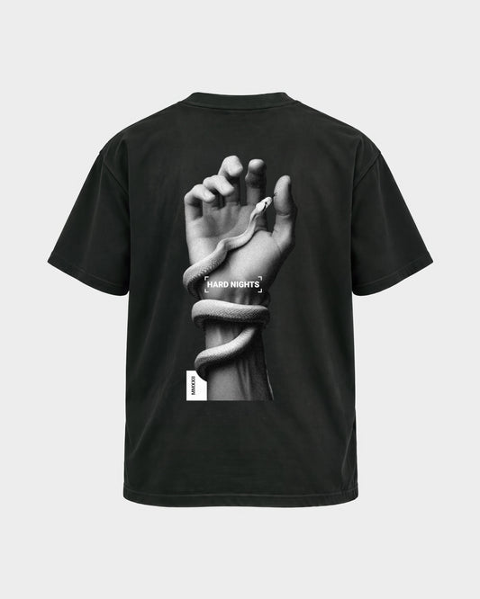 Snake Hand – Basic Shirt in Schwarz, Rückenprint – Hard Nights