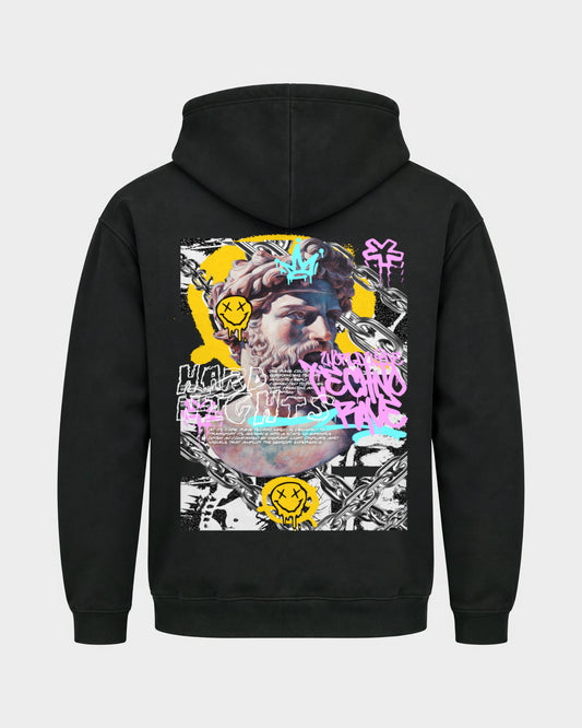 Stay Techno – Basic Hoodie in Schwarz, Rückenprint – Hard Nights