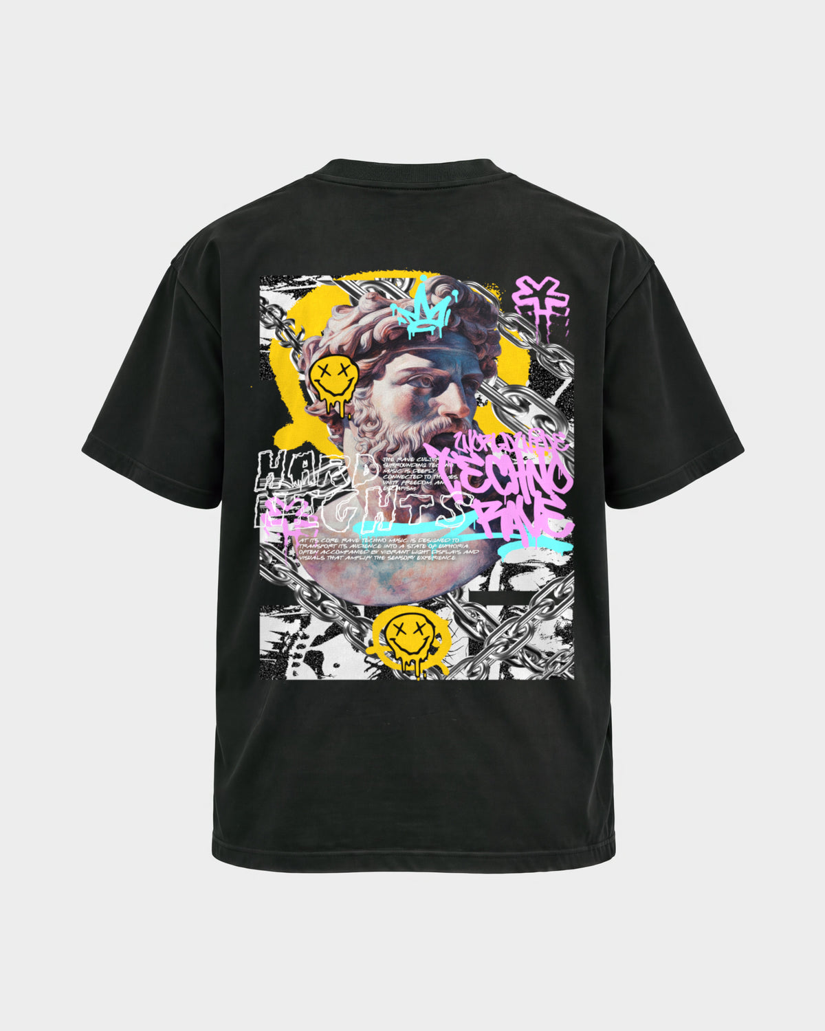 Stay Techno – Basic Shirt in Schwarz, Rückenprint – Hard Nights
