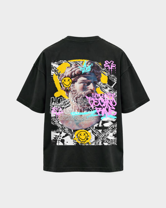 Stay Techno – Oversized Shirt in Schwarz, Rückenprint – Hard Nights