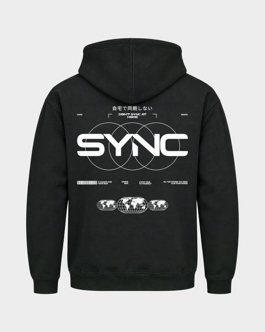 SYNC – Basic Hoodie in Schwarz, Rückenprint – Hard Nights