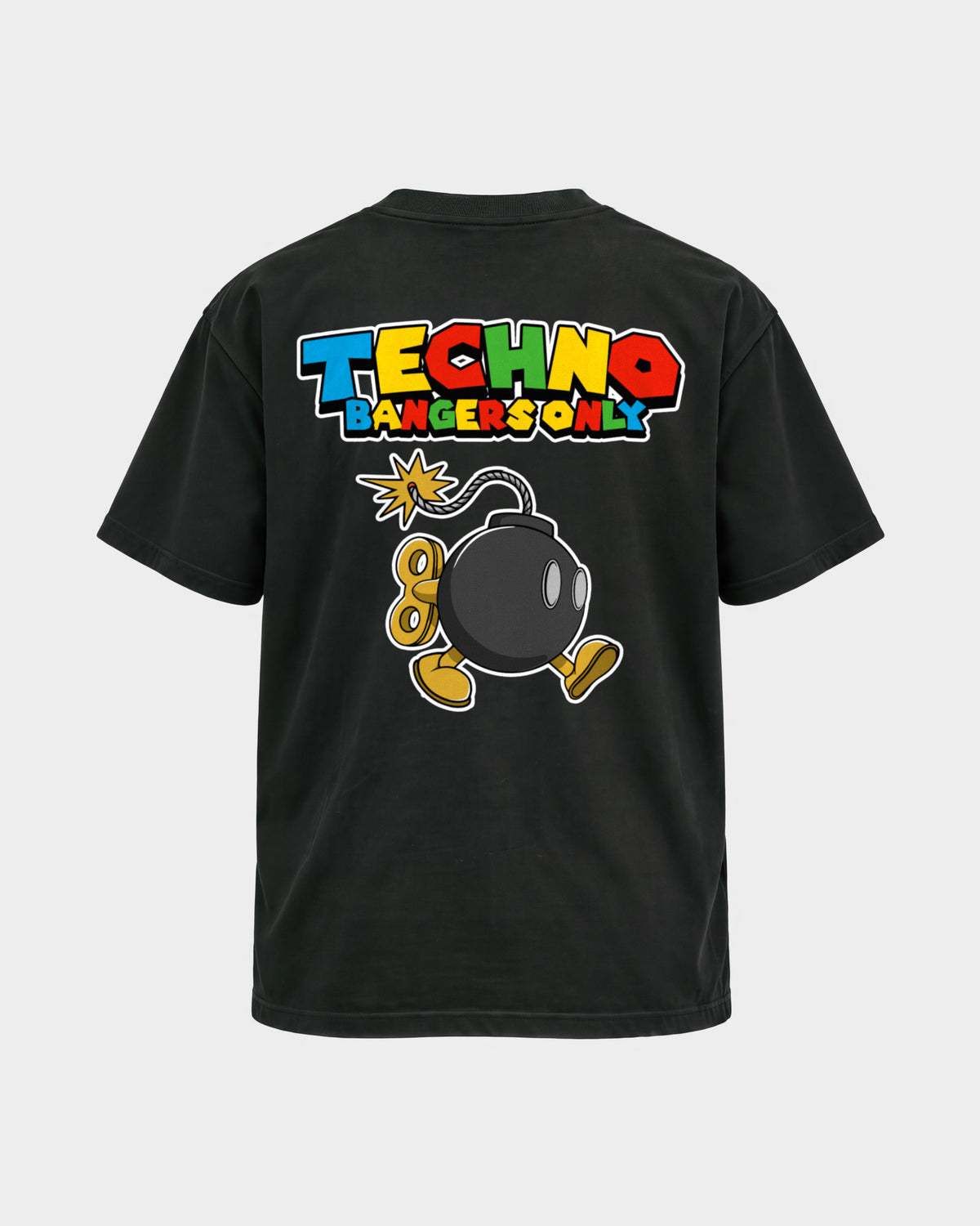 Techno Bangers Only – Basic Shirt in Schwarz, Rückenprint – Hard Nights