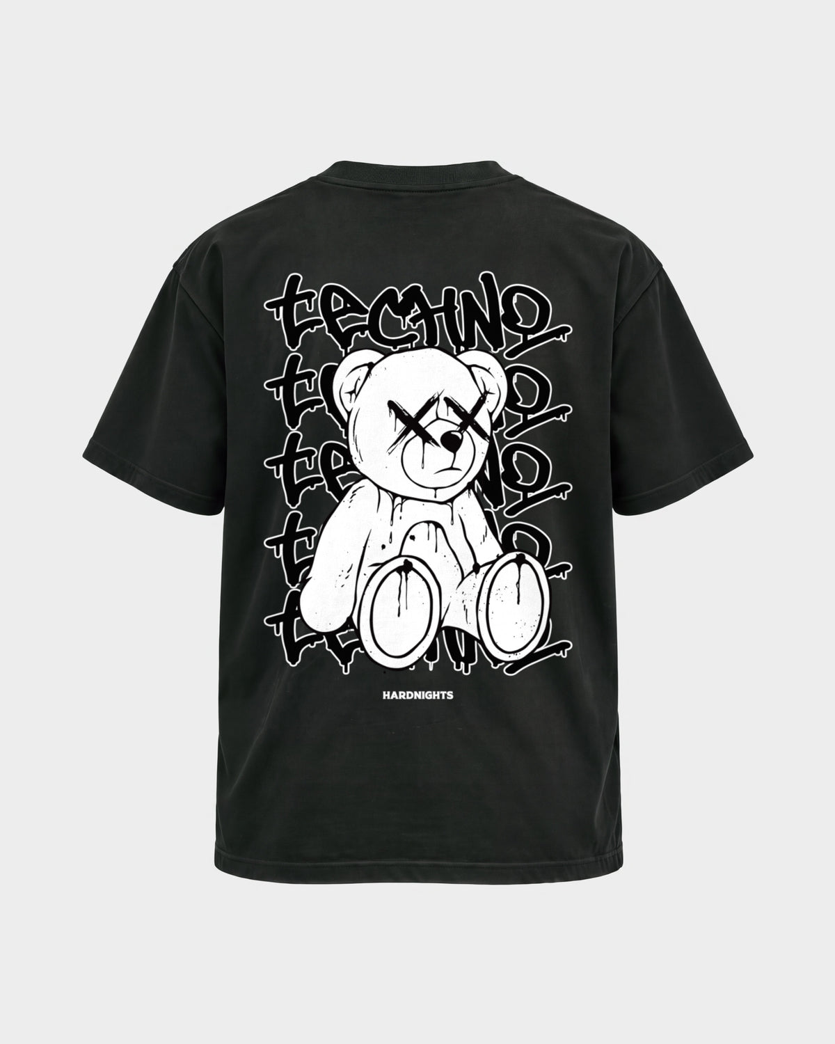 Techno Bear – Basic Shirt in Schwarz, Rückenprint – Hard Nights