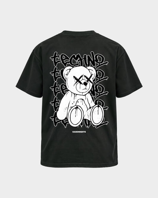 Techno Bear – Basic Shirt in Schwarz, Rückenprint – Hard Nights
