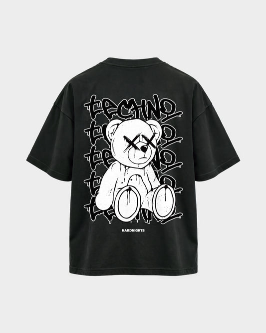 Techno bear – Oversized Shirt in Schwarz, Rückenprint – Hard Nights