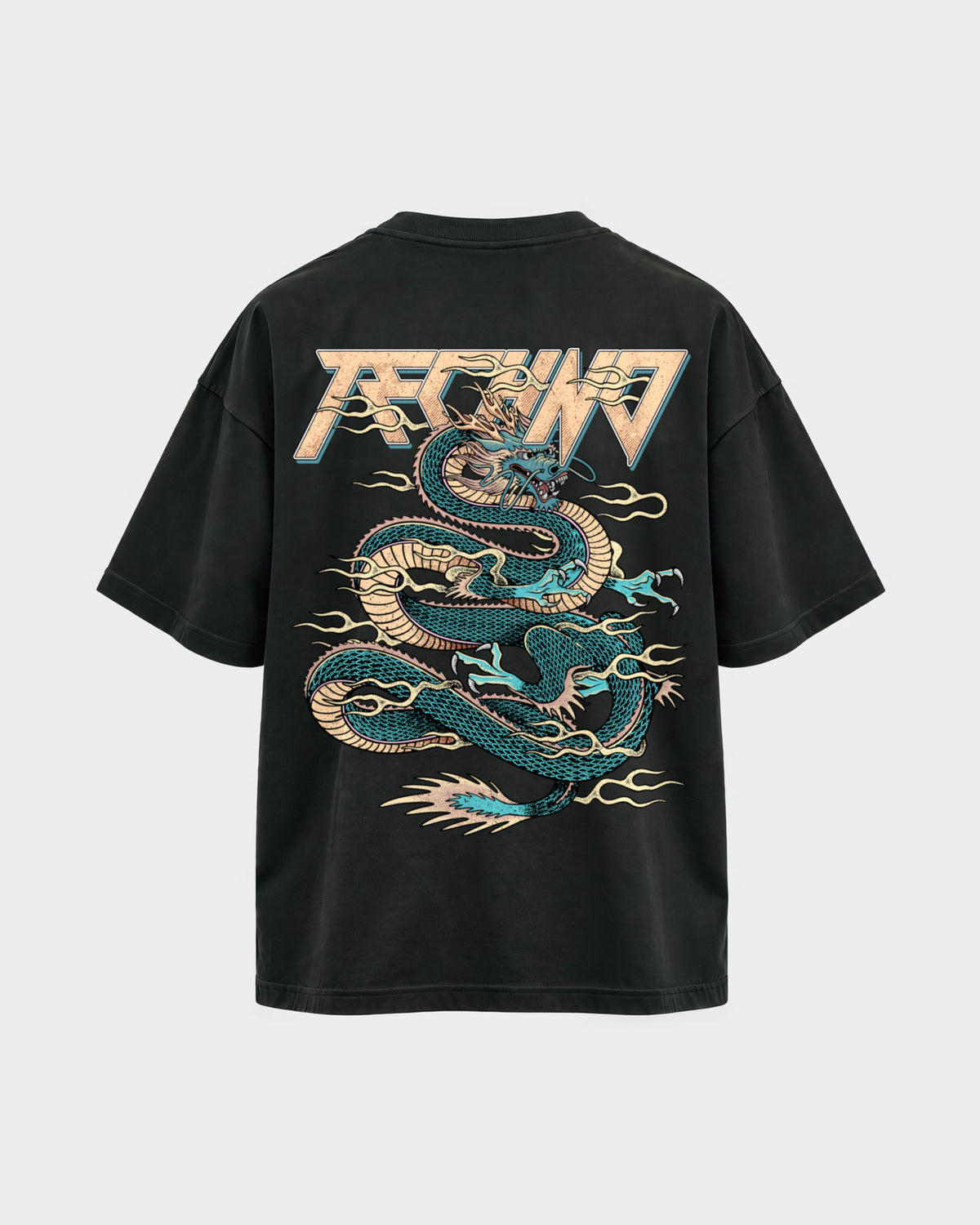Techno Dragon – Oversized Shirt in Schwarz, Rückenprint – Hard Nights