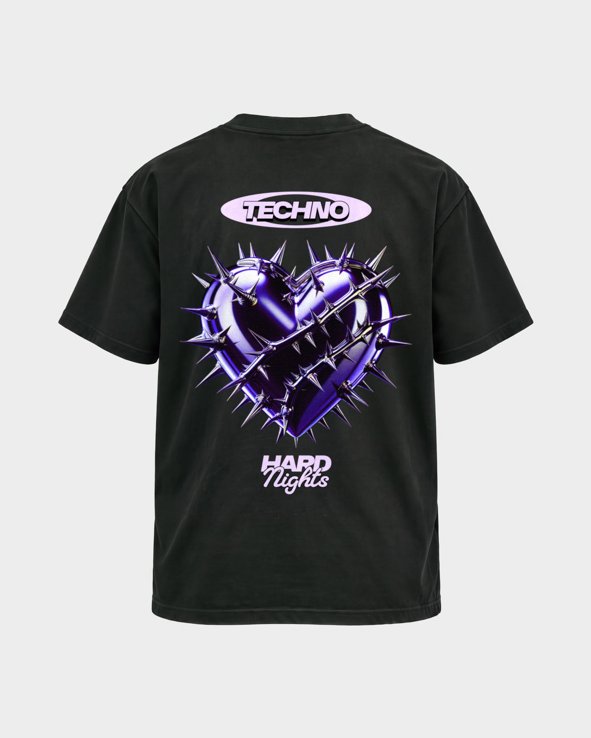 Techno Heart – Basic Shirt in Schwarz, Rückenprint – Hard Nights