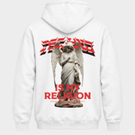 Techno is my religion – Basic Hoodie in Arctic White – Rückansicht