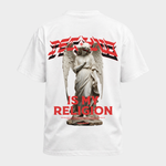 Techno is my religion – Basic Shirt in White – Rückansicht