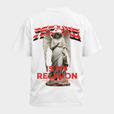Techno is my religion – Basic Shirt in White – Rückansicht