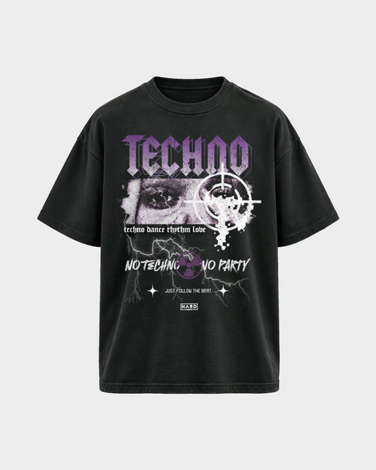 Techno love – Oversized Shirt in Schwarz, Frontprint – Hard Nights