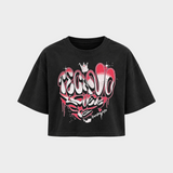 Techno lover 4ever – Crop Top in Schwarz – Vorderansicht