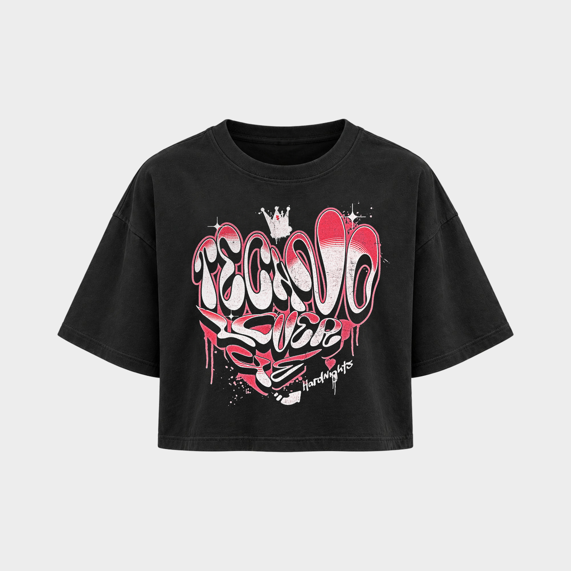 Techno lover 4ever – Crop Top in Schwarz – Vorderansicht
