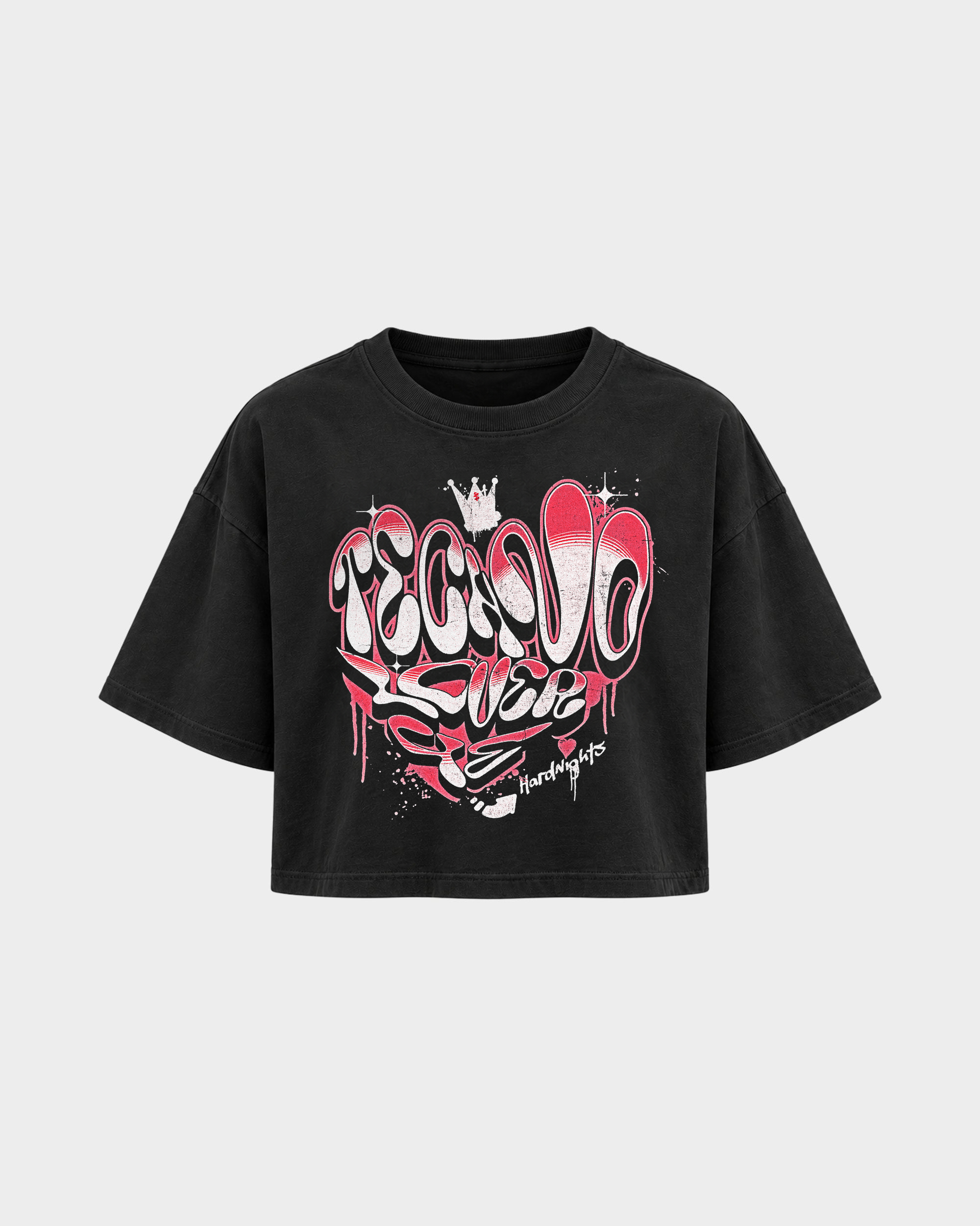 Techno lover 4ever – Crop Top in Schwarz – Vorderansicht